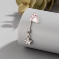 Titanium screw back navel ring featuring pink gem triangle and silver star pendant - Pink Zirconia Cat Ear + Star Pendant (Left Single) (A411-3#)