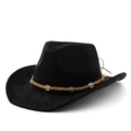 Dettaglio di cappello vintage in pelle scamosciata con fascia intrecciata e perle verdi - M(56-58cm) / Nero (JX-856411)