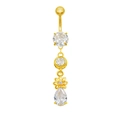 Détails d'un piercing de nombril en forme de fleur avec zircons roses et brillants - Or Clair(24060701-6)