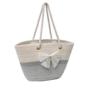 Borsa tote intrecciata bianca e grigia con fiocco in seta e manici in canapa - Grigio con Fiocco