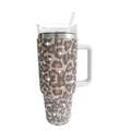 40oz stainless steel tumbler with shiny leopard print rhinestones and white handle - 1200ml (40oz) / Leopard Print