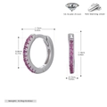 Detailed size chart of S925 sterling silver hoop earrings with pink 5A cubic zirconia - 925 Silver White Gold Plated - Red