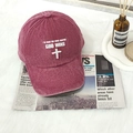 Vintage burgundy washed cotton baseball cap with God Wins cross graphics for unisex style - One Size / Burgundy