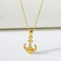 Polished 18K gold pirate anchor heart necklace with sparkling zircon crystals - Titanium Steel/Zircon / Gold Heart Anchor-N0140G