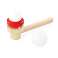 Educational wooden blowing ball toy set with natural wood pipe and white foam balls - Floating Blow Ball Toy