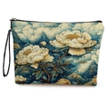Trousse à maquillage en toile florale avec imprimé pivoine blanche et nuages - Pivoine Bleu Encre (款式4)