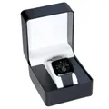 Square black chronograph watch with gold hands and black rubber strap in a PU leather gift box - Black-Leather Watch Box / 10*11*7.5