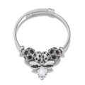 Silver twisted wire stainless steel bracelet with bee pendant and crystal beads - Silver Black