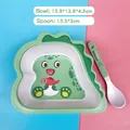Green dinosaur bamboo fiber baby bowl and spoon set for children feeding - A022 Green Dinosaur Bowl Spoon (400ML)