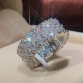 Silver double row ring with water-drop stones and sparkling zircons in a luxury display - US-6 / White Gold