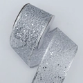 Sparkling silver glitter mesh ribbon with wired edges for festive Christmas gift wrapping - 6.3cm*10 Yards / Silver