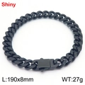 Black 8mm polished Cuban link bracelet in stainless steel, 190mm length for men - Black Plated (KB188110-Z)