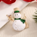 Christmas snowman brooch in gold alloy with white and green enamel finish and red bird - BR0062-Snowman with Hat