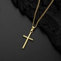 Men's hip hop gold cross pendant with cuban chain displayed on dark natural stone - 50cm+5cm Extension Chain / Gold