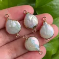 Baroque pearl pendants with gold-plated edges and double loops in a set of four - No.20 Gold Double Loop Width 11-14mm