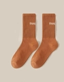 Chaussettes mi-hautes marron en maille avec broderie thumb blanche style sportif - Taille unique / Marron Orange