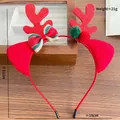 Serre-tête de Noël renne pour enfants avec velours rouge, nœud rayé et pompons - Style Renne / Cornes de Renne Rouges