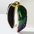 Serre-tête pailleté en vert, violet et or pour les célébrations festives du carnaval - Style Paillettes Noué Tricolore / Paillette