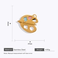 Macro view of 18k gold plated artist palette pendant with measurements and dimensions - Art Palette