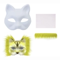 DIY Halloween Cat Mask Set with white pulp base and yellow faux fur decoration kit - DIY Paper Pulp Mask And Accessories (Dark Yellow)