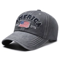 Casquette vintage en coton lavé gris foncé avec broderie bleue America et drapeau - Réglable / Gris