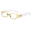 Retro oval small frame sunglasses with gold chain bridge and clear temples for a cool look - Gold Frame White Legs Clear Lens