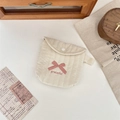Detail of quilted sanitary napkin pouch with pink bow and graceful embroidery accents - Large Bow (graceful embroidery) / Large Pink Bow