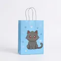 Blue kraft paper gift bags with cute cartoon cat prints and sturdy white rope handles - 407-3 Blue Cat Handbag