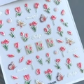 Adesivi per unghie 3D in rilievo con eleganti tulipani rossi e farfalle, modello FB-620 - Tulipano e Farfalla (FEB-620)
