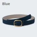 Deep blue suede leather belt with vintage oval gold buckle and matte finish - Blue