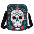 Mexican Skull crossbody bag with colorful Dia De Los Muertos floral print in black fabric - Style 9