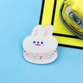 Cute white acrylic bunny brooch with purple wavy ribbon detail for girls' bags - Colorful Rabbit