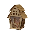 Wooden Christmas LED house ornament with reindeer silhouette and warm glowing light - Elk / Large (10.5x7.5x14cm)