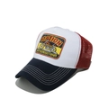 Dettaglio cappello trucker vintage con ricamo motocross e rete rossa sul retro - M (56-58cm) / Nero & Bianco