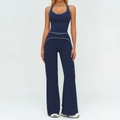 Ensemble de yoga deux pièces bleu marine avec liseré contrasté blanc, débardeur et pantalon - S / Haut Et Bas / Débardeur + Pantalon large / Bleu Marine