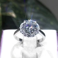 Elegant six-prong silver ring with large round cluster-set zircon and floral design - JZ044 (5 Carats)