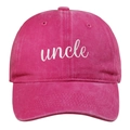 Detailansicht der rosepinken gewaschenen Baumwoll-Baseballkappe mit Uncle-Stickerei - Verstellbar / Onkel / Fuchsia
