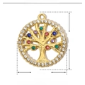 Detail of Tree of Life pendant in stainless steel with rhinestones, 23mm x 20mm size - Tree of Life / Gold