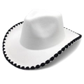Classic white felt cowboy hat with black braided edge detail and cattleman crown - M (56-58cm) / White