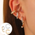 Μοντέρνο σετ σκουλαρίκια ear cuff σε χρυσό και ασημί χρώμα για layering στυλ - Γεωμετρικό Σετ Σκουλαρίκια Ear Cuff Σχήμα C Χρυσό Ασημί (F-030)