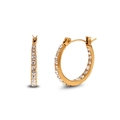 Detailed view of 18K gold plated hoop earrings with inlaid white cubic zirconia stones - Gold White Zirconia-20mm