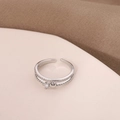Eleganter silberner offener Ring mit doppellagigem Zirkonia-Herz und Perlendesign - Doppelschichtiges Herz / Silber (D7117)