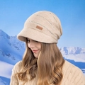 Bonnet en tricot beige pour femme avec bord court et doublure polaire chaude d'hiver - Beige
