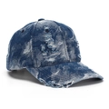 Détails de la casquette de baseball en denim délavé avec texture usée et bords effilochés - Bleu Délavé Vintage (D)