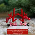 Christmas reindeer antler hair clips with red plaid bows and berry decorations - Rhinestone Bow Antler Hair Clip