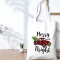 White canvas Christmas tote bag with truck and tree print, Merry and Bright design - SD-A-05/Vintage Red Truck