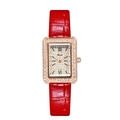 Orologio Gedi oro rosa con lunetta rettangolare diamantata e cinturino rosso - Cassa in Oro Rosa Quadrante Rosa Cinturino Rosso