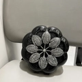 Unique flower-shaped evening clutch bag in black with sparkling rhinestone accents - Black