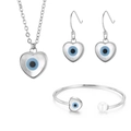 Silver Evil Eye heart jewelry set with pearl bracelet, necklace and earrings - Heart 3-Piece Set Steel Color (KS192838-GC)