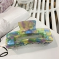 Rectangular mosaic acetate hair claw with translucent blue green and purple patterns - Colorful Mosaic